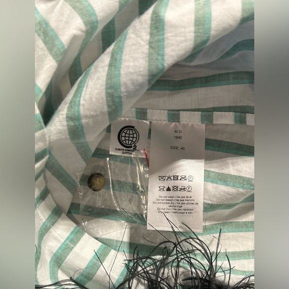 GANNI  Feathery Metallic Balloon Sleeve Minidress In Black,green,white in Sz L - Picture 6 of 7